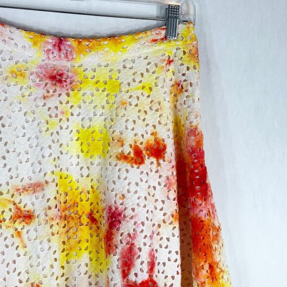 Ann Taylor Size 6 Skirt Maisie Daisy Tie Dye Handmade Yellow Red Eyelet 546‎ - Picture 6 of 11